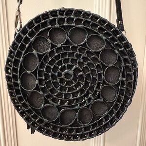 Black Circular Rattan Crossbody Bag
